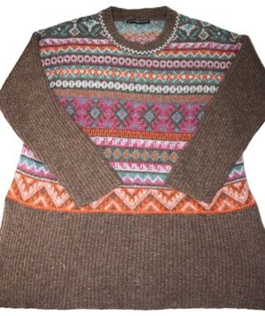 Peruvian Connection Sweater Womens S Brown Alpaca Cotton Fair Isle Pullover